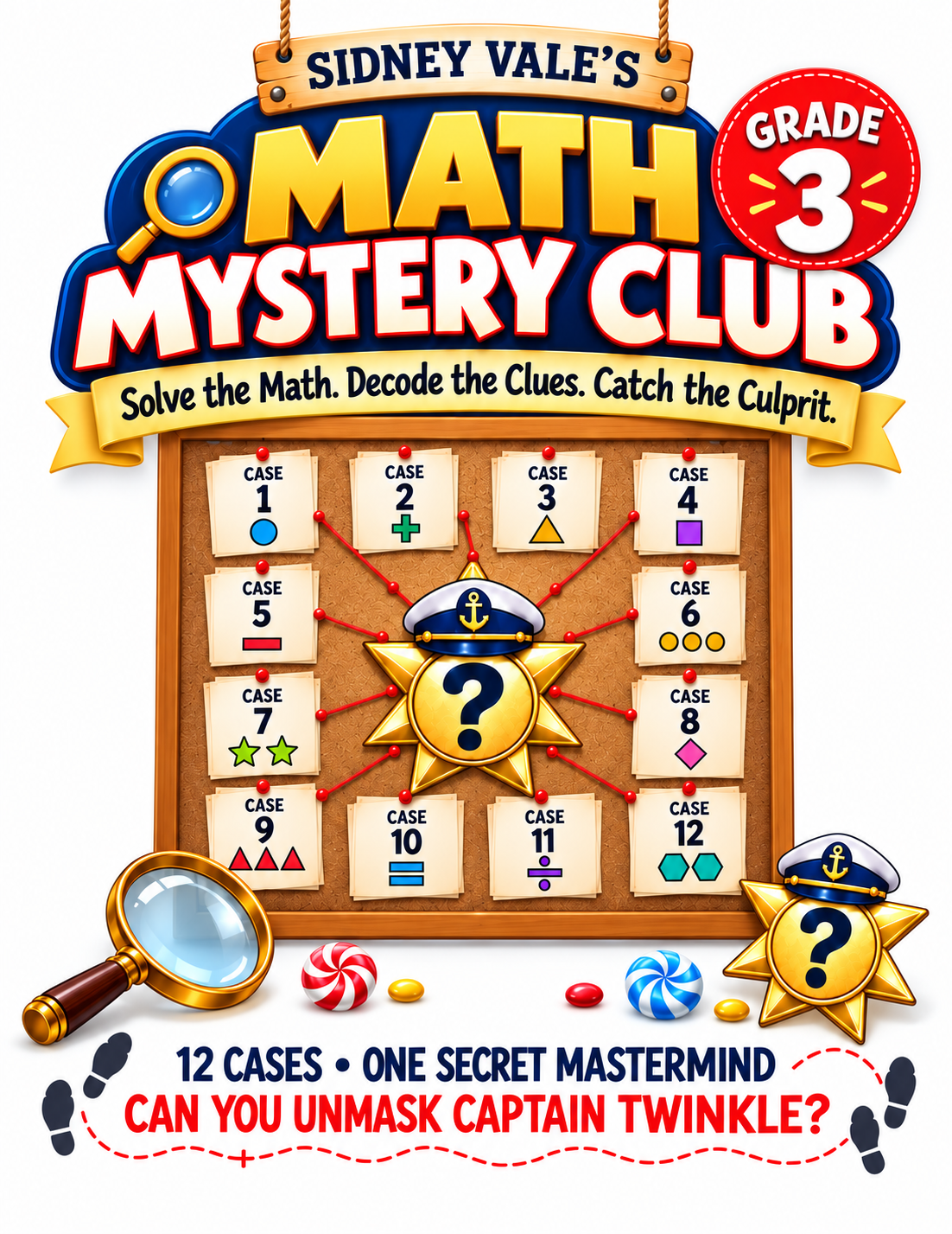 Cover of Sidney Vale’s Math Mystery Club, Grade 3: Can You Unmask Captain Twinkle?