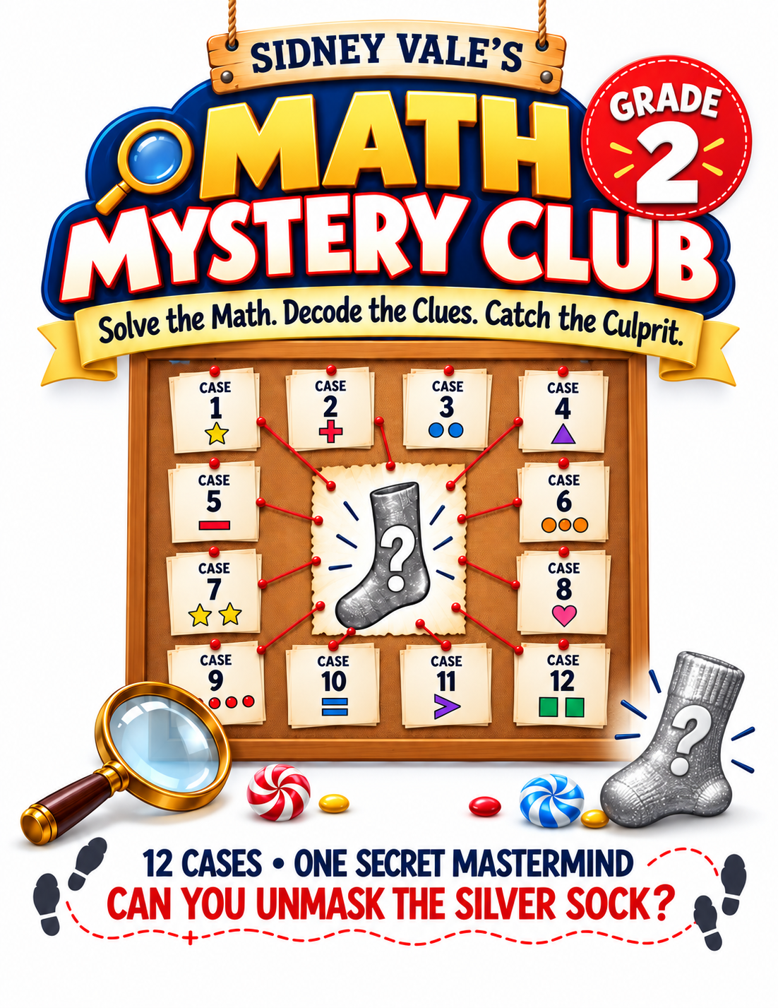Cover of Sidney Vale’s Math Mystery Club, Grade 2: Can You Unmask The Silver Sock?