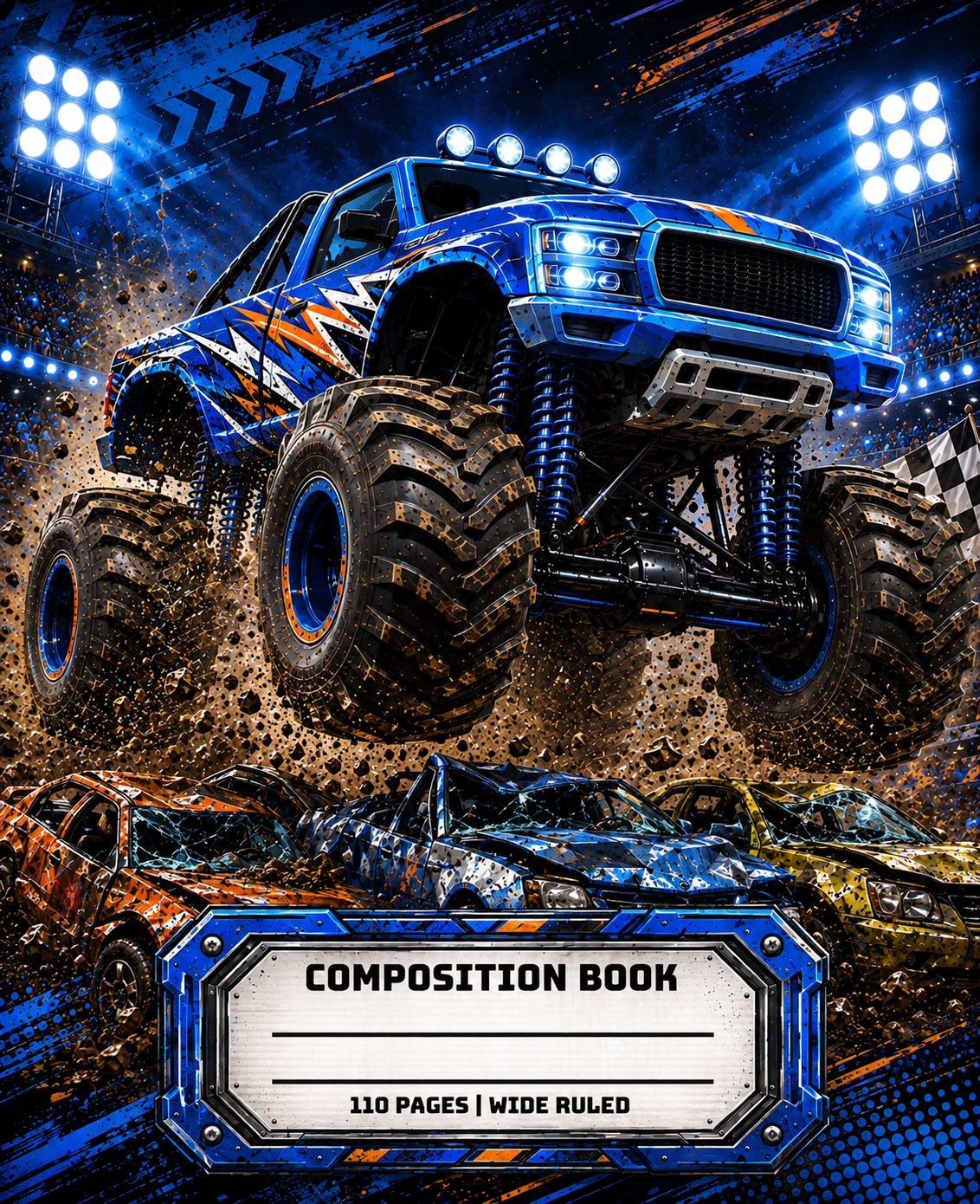 Monster Truck – Blue & Orange composition notebook cover