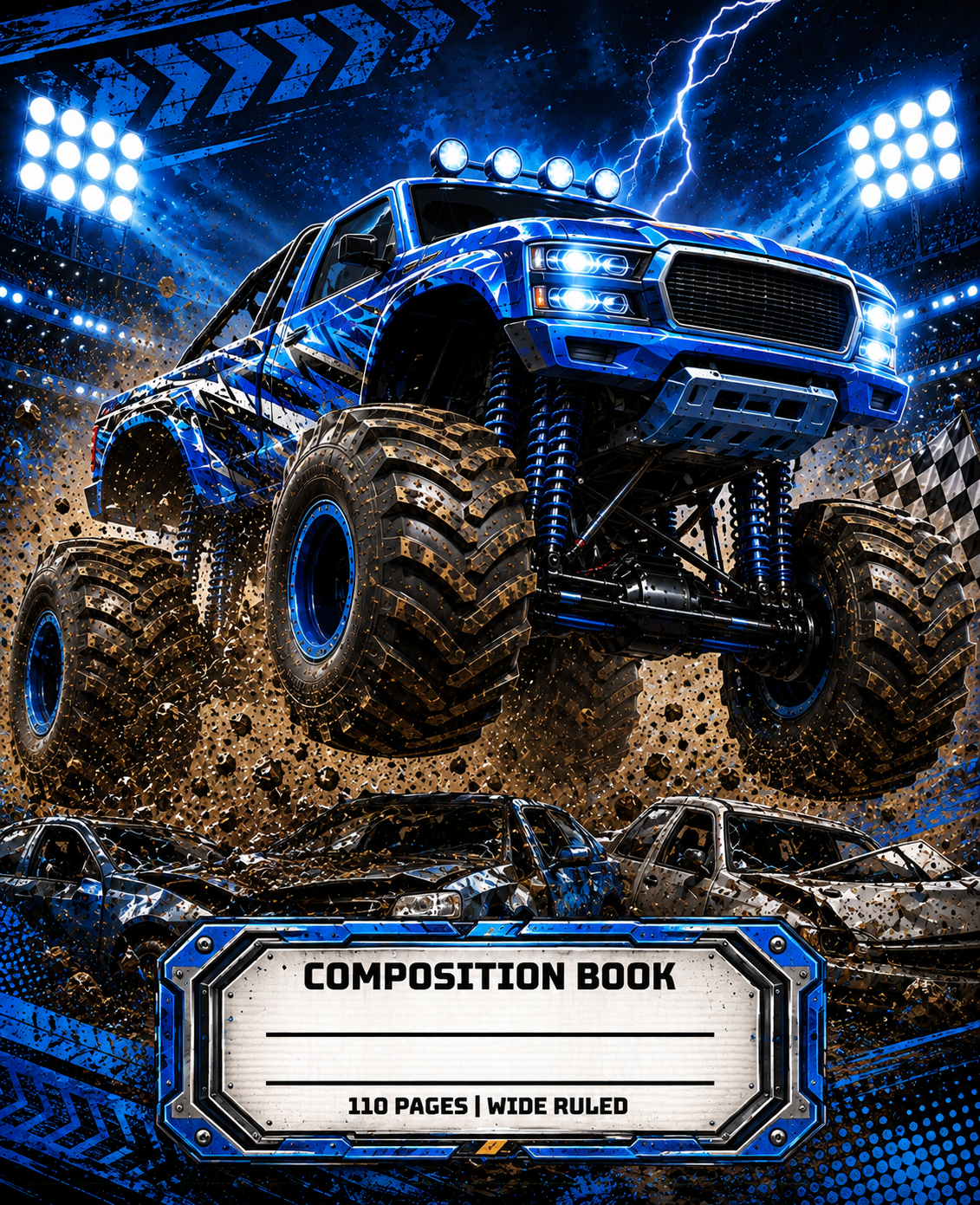 Monster Truck – Blue & Silver composition notebook cover